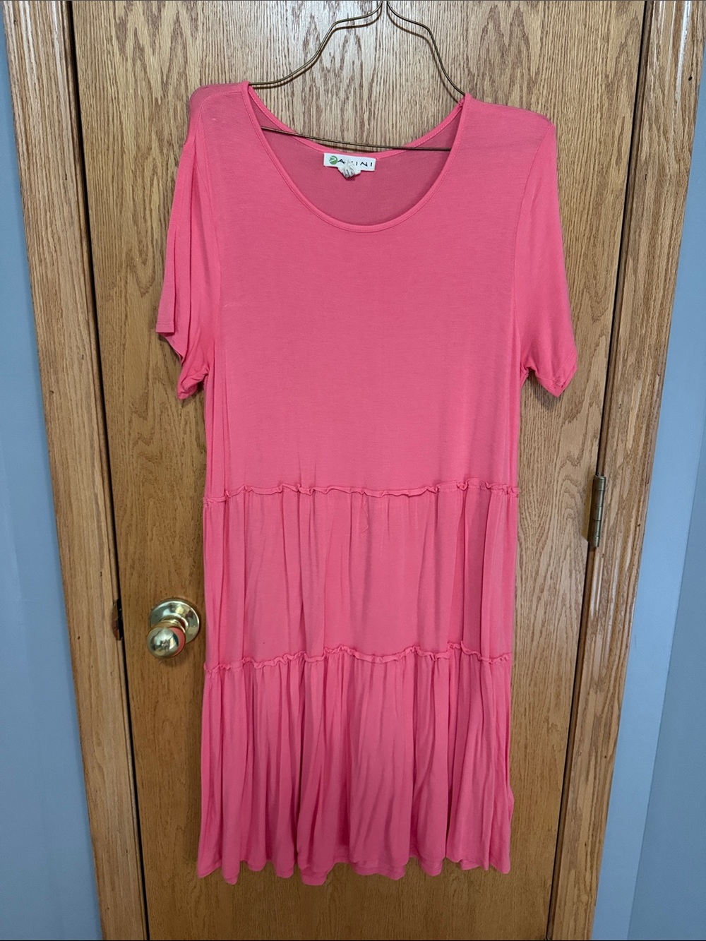 Women's Tiered Midi Dress in Coral Pink